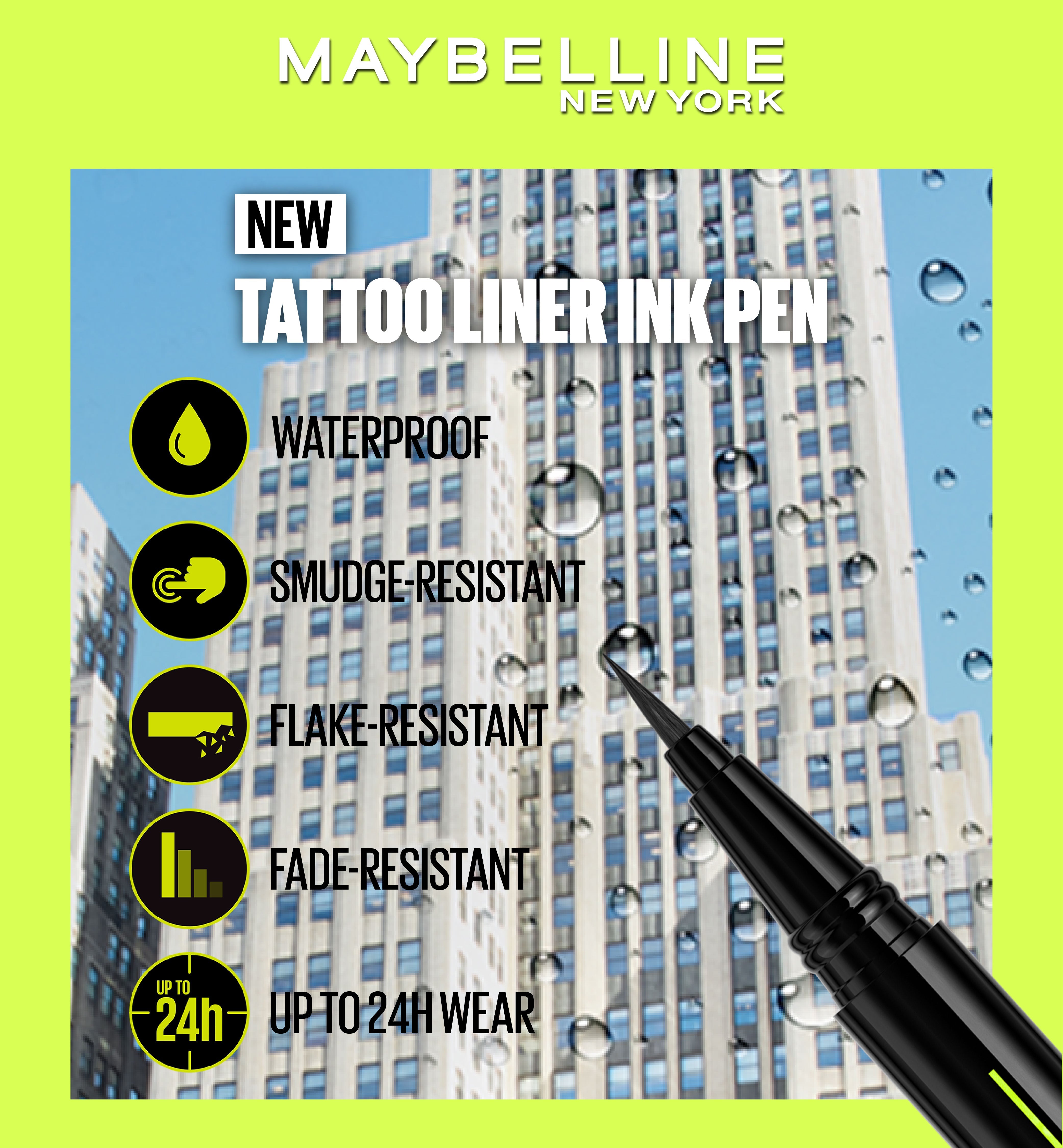 Maybelline Black Tattoo Liner Ink Pen, Waterproof Precision Eyeliner