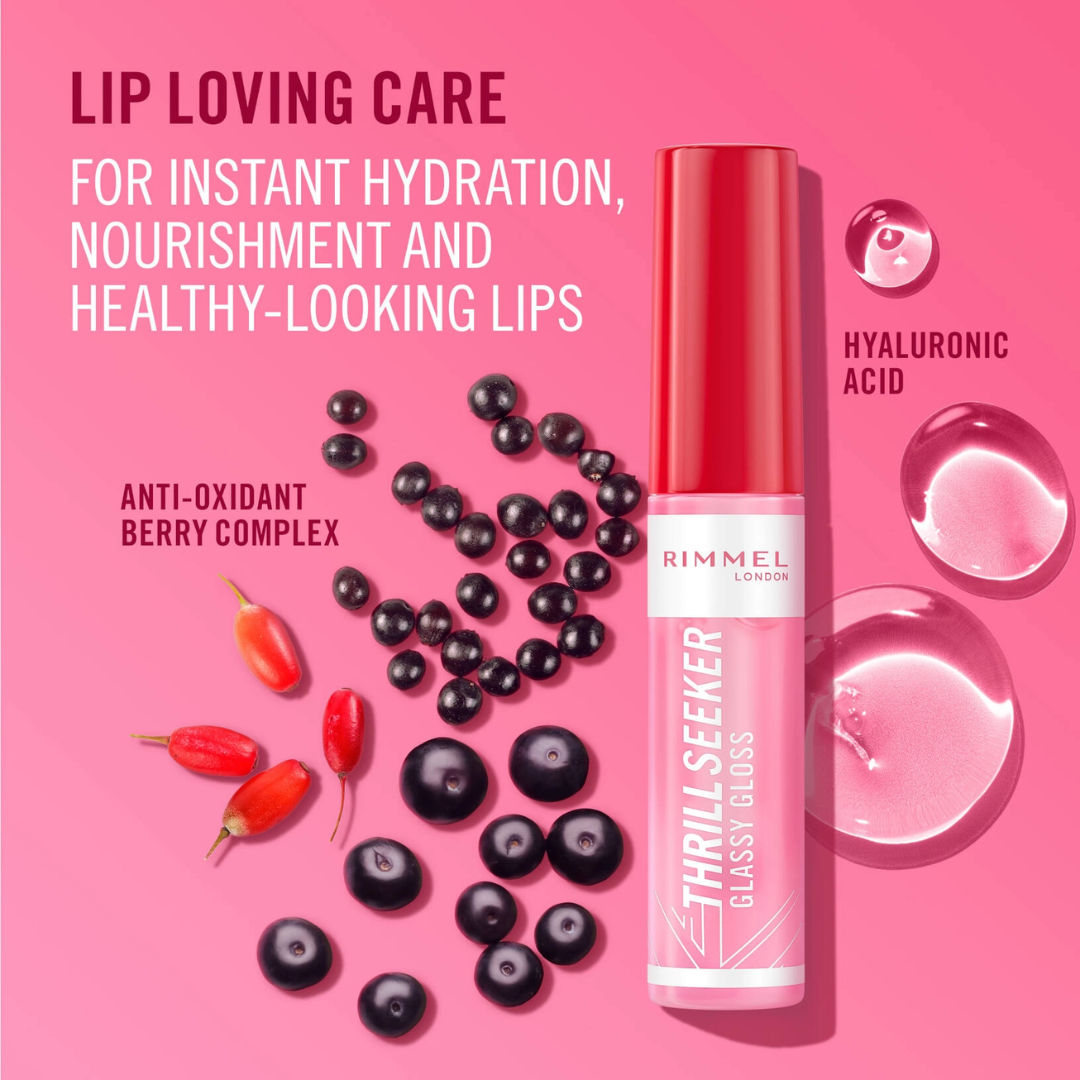 Rimmel Trill Seeker Glassy Gloss: High-Shine, Non-Sticky Lip Gloss for Vibrant Lips