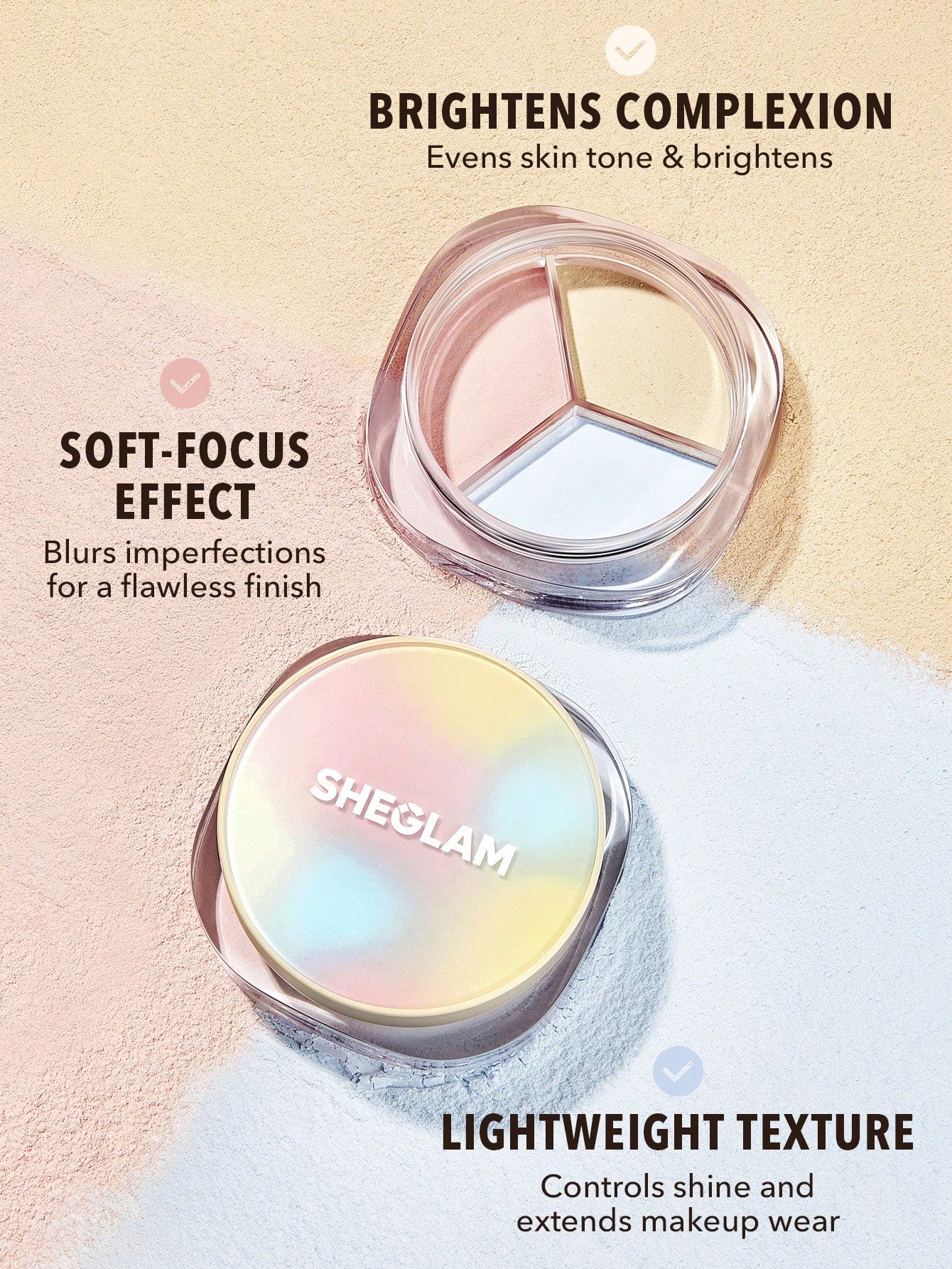 SHEGLAM Radiance Ring 3‑in‑1 Colour‑Correcting Illuminating Setting Powder