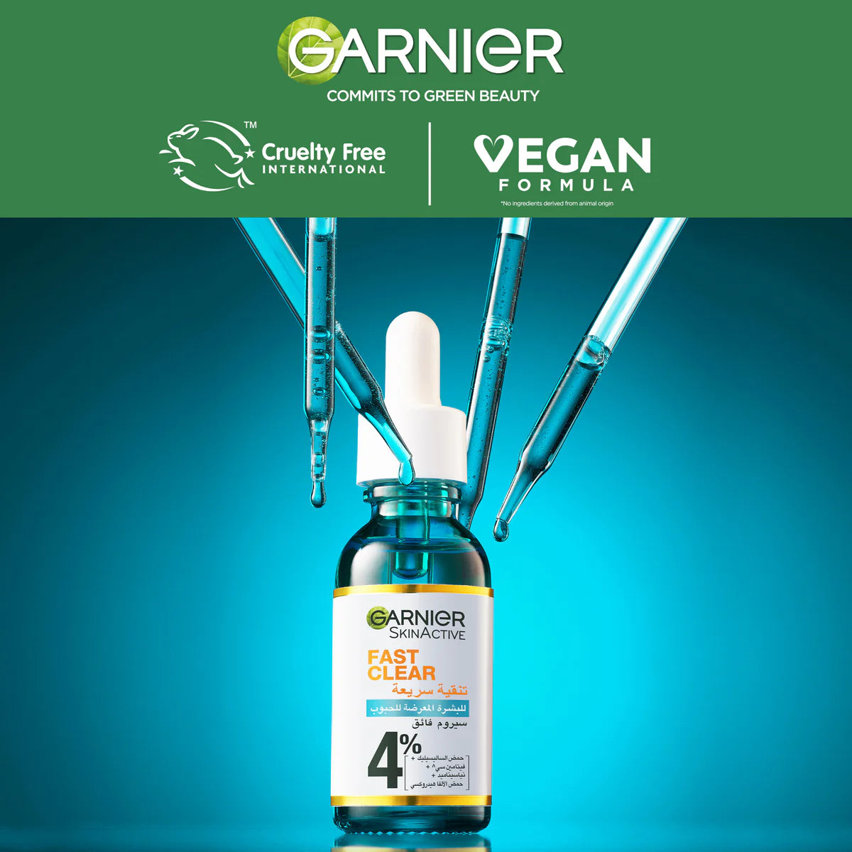 Garnier Fast Clear [4%] Salicylic Acid, Vitamin C, Niacinamide, AHA - Anti-Acne Treatment Booster Serum 30ml