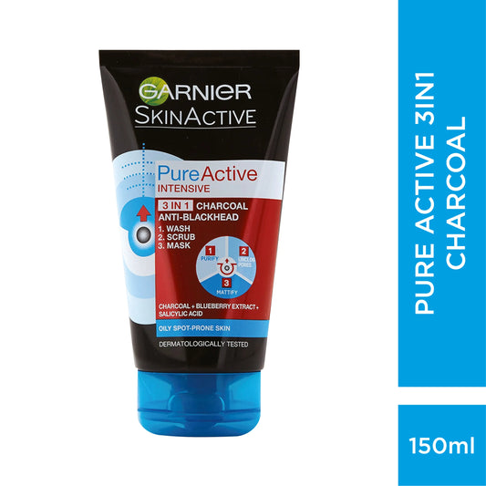 Garnier Pure Active Intensive 3 In 1 Charcoal Blackhead Mask Wash Scrub